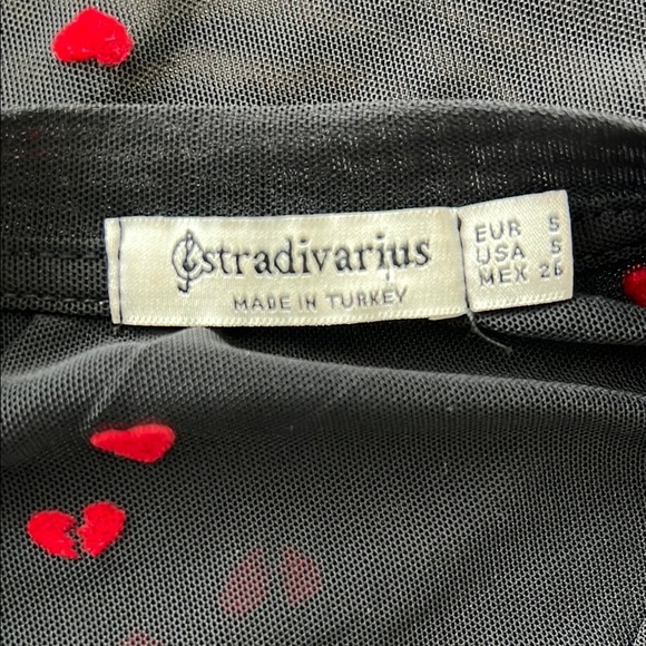 Stradivarius Long Sleeve Stretch Black Mesh Top with Heart Print Size Small - Picture 9 of 9